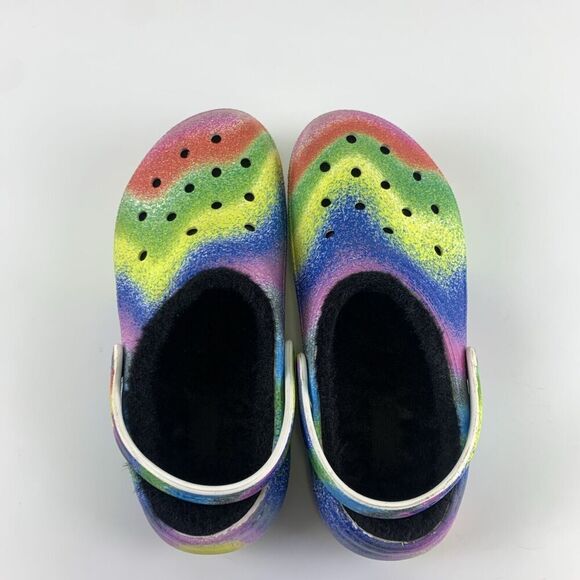 Crocs Faux Fur Lined Clog Spray Multicolored Tie Dye 208081 Slip On Kid Junior 3 - Picture 6 of 12